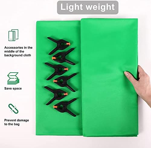 Green Screen 1.8×2.8m Photo Backdrop,Thicken Green Cloth Backdrop,Foldable Green Screen Rollup Cloth Photo with 6 Piece Clips+Bag,for Photo Wall Photo Studio Photography(Stand not included)
