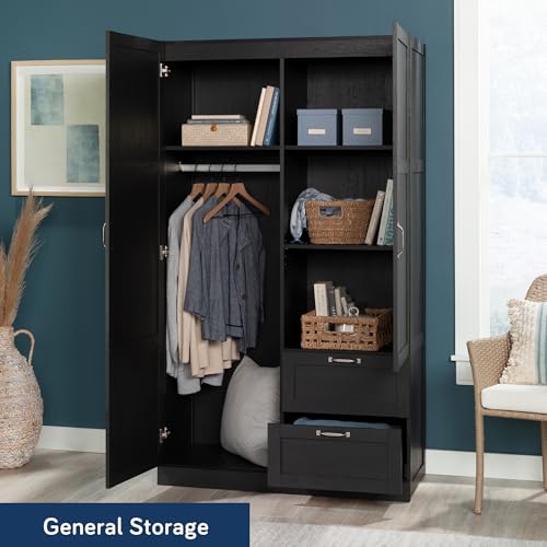 Image of Sauder Miscellaneous Storage Armoire with Drawers, Raven Oak Finish