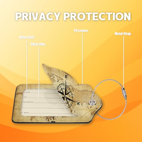 2 Pack Luggage Tag for Suitcases,Nautical Map World Compass Leather Luggage Tag Privacy Cover ID Label for Women Men Travel3