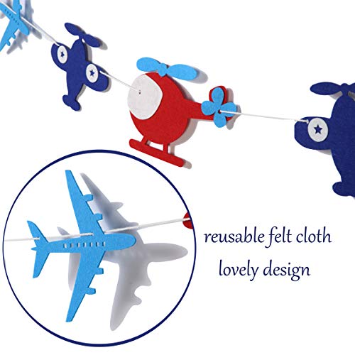 Airplane Plane Birthday Banner & Garland Decoration for Airplane Aviator Aviation Birthday Themed Party Up And Away Glitter Felt Banner & Cloud Garland Supplies Boys Aircraft Bday Decor