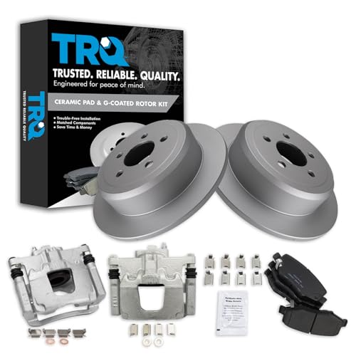 Image of TRQ Rear Brake Pad and Rotor Set Ceramic G Coated Rotors Calipers