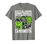 Grafica originale di un camion con cassone con frase ironica e divertente: Tutti gli uomini sono uguali solo il migliore diventa camionista. Per un autista di camion o autocarro silos e cisterna che lavora nel settore della logistica a cui piace il camion