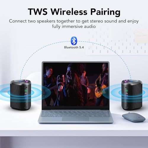 Image of Bluetooth Speaker, 2026 Portable Wireless Speaker with LED Light, Bluetooth 5.4, 24-Hour Playback Time, Enhanced Bass, IPX7 Waterproof, Outdoor Speaker Suitable for Travel, Sports, and Cycling.