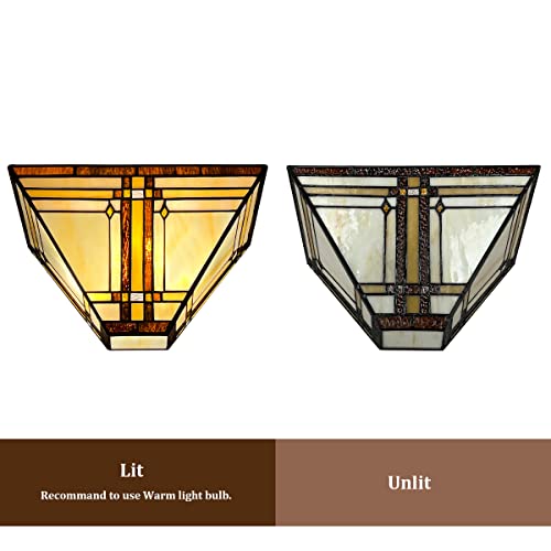 Thatyears Tiffany Wall Sconces Lighting,Mission Style Stained Glass Sconces Wall Lamp,2 Lights Decorative Antique Wall Light For Living Room Bedroom Hallway #TOP2