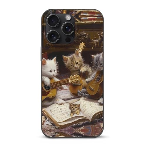 Vintage Cats The Musician Phone Case TPU Protective Cover Cute Phone Cover Mobile Case Compatible with iPhone 15 Pro Max