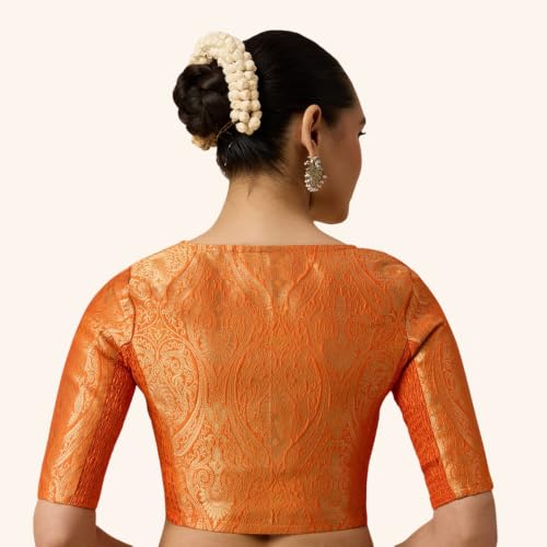 Image of Studio Shringaar Women's Brocade Side Stretch (Smocked) Readymade Saree Blouse