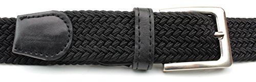 Mens Braided Elastic Stretch Belt Leather Tipped End and Silver Metal Buckle3
