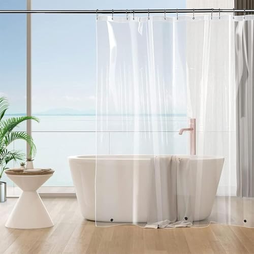 Tonnali 90 Inch Shower Curtain Liner with 6 Magnets PVEA Clear Plastic Waterproof Extra Long Shower Liner 72 x 90 Inches for Bathroom Heavy Duty with 12 Rustproof Grommet