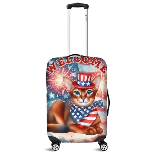 Abyssinian Patriotic Welcome for 4Th of July Independence Day Travel Luggage Cover Cat Lover Kitten Owner Gifts Suitcase Dust Protective Decor - 00010