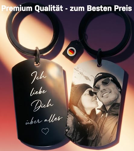 BAVELA Schlüsselanhänger personalisiert mit Bild & Gravur | Personalisierte Geschenke | Weihnachten | Schwarz-Weiß Fotogravur | Geschenk für Freund & Freundin