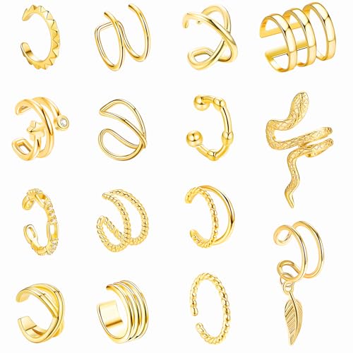 JZTRADING 20Pcs Faux Piercing Oreille Boucle D'oreille Femme Argent Sans Trou Boucle D'oreille Clip Coeur Cartilage Chaîne Manchette Oreille Femme 1