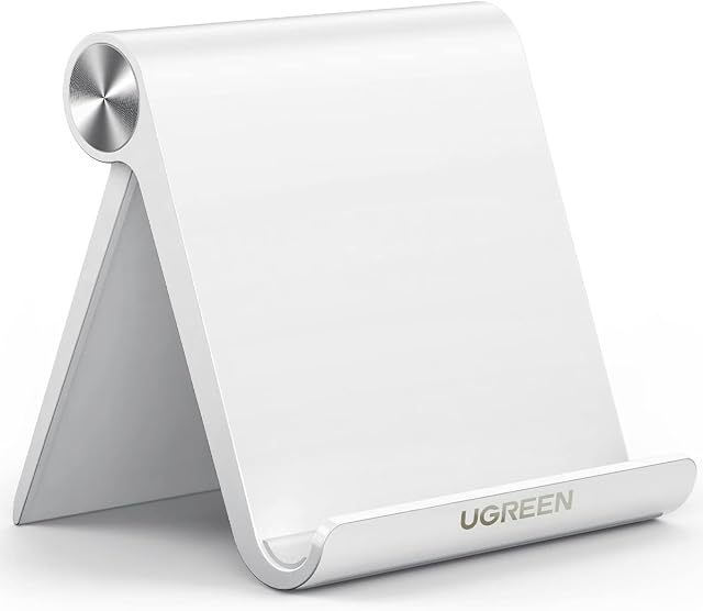 UGREEN Tablet Stand, Adjustable Desk Tablet Holder Foldable Portable for Video FaceTime Compatible with iPad Pro, iPad Mini, iPad Air, Galaxy Tablets iPhone 13 XS XR Pro Max, Galaxy S21 (White)