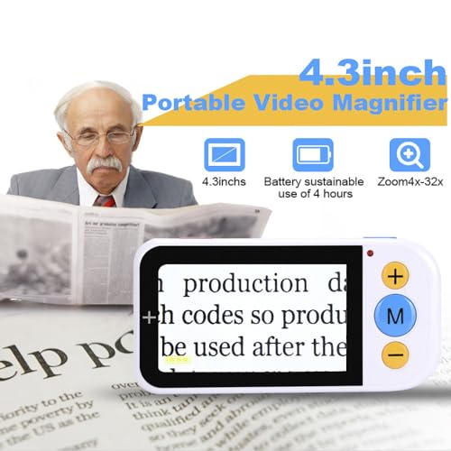 Electronic-Reading-Aid-43-Inch-Digital-Magnifier-with-Adjustable-LED-Light-2x-32x-Foldable-Handheld-Video-Magnifier-12-Color-Modes-for-Reading-Writing-Viewing-Maps