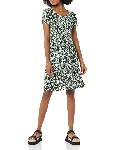 Image of Amazon Essentials Women's Gathered Short Sleeve Crew Neck A-line Dress (Available in Plus Size)