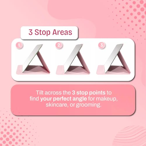 Image of Portable Folding Makeup Mirror 16x11 cm | PU Leather Frame HD Clear Vanity Mirror | Adjustable Stand Compact Travel Mirror | Lightweight Dressing Table Mirror for Women & Girls (Pink)