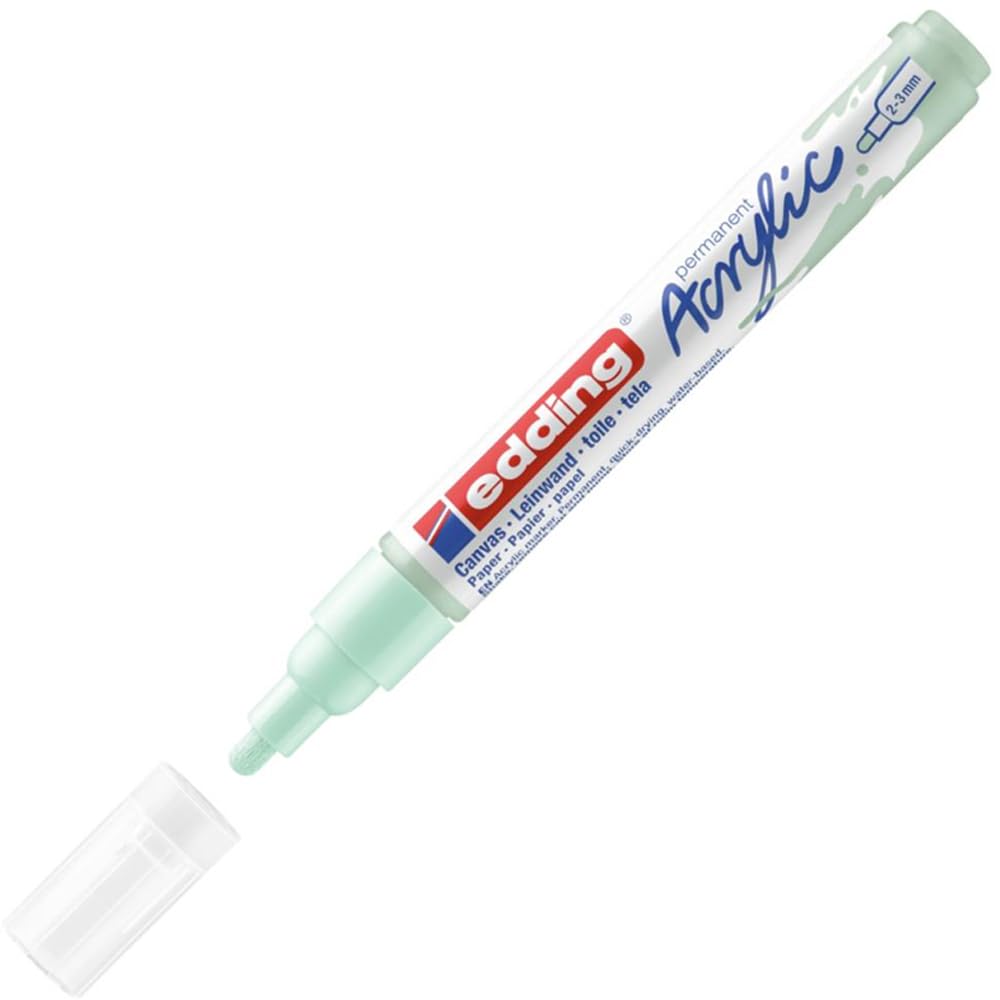 edding 5100 acrylic marker medium - mint - 1 waterproof acrylic paint marker - round nib 2-3mm - acrylic paint pen for drawing on canvas, art paper and wood - acrylic markers for pebbles