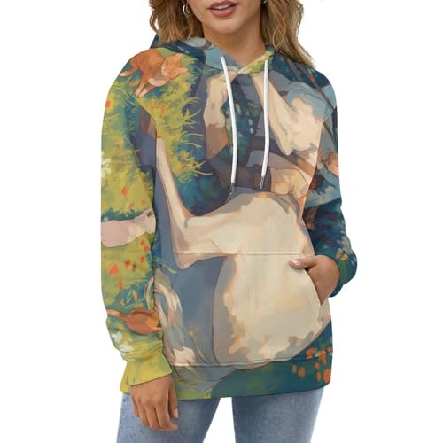 Sweatshirt pullover fille chat cheval blanc sweat à capuche manches longues S