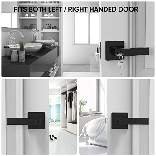 Ticonn Black Door Handle Heavy Duty, Matte Black Reversible Square Door Lever For Bedroom, Bathroom And Rooms (Keyed Entry - Keyed Alike, 5 Pack, Black) #TOP6