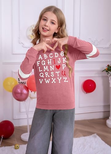 Image of Ithalt Kids Valentine Shirt Girls Valentines Shirts Cute Heart Graphic Long Sleeve Tee Tops 4-14y