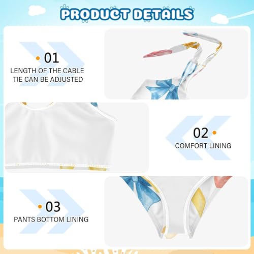 Watercolor Bow Ribbon Pattern Girls Bikini Sets 2 Piece Swimsuits Bathing Suit Swimwear4