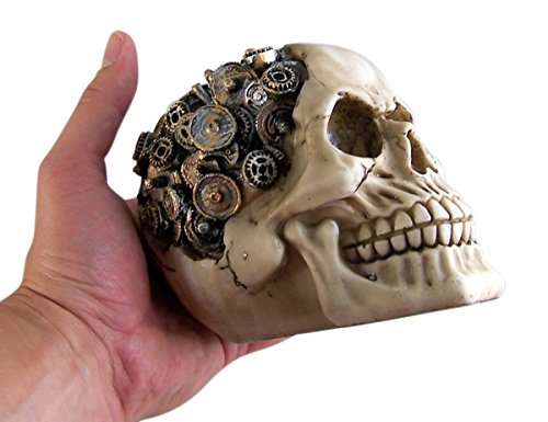 Figura de cráneo humano steampunk con engranajes miniatura 5