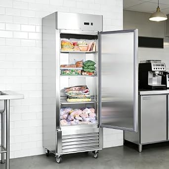 27" Commercial Freezer, Upright Freezer with 1 Solid Door,8F  -2F, 19 Cu.Ft Reach-in Freezer, Stainless Steel Interior and Exterior Construction, ETL and DOE