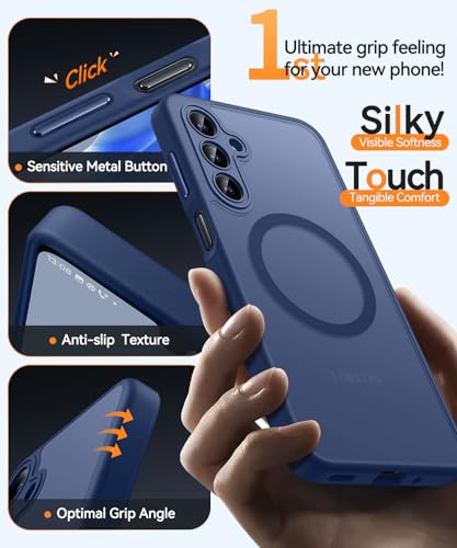 Image of CANSHN Designed for Samsung Galaxy A16-5G Case [Full Camera Protection] [Compatible with Magsafe] Translucent Matte Back Protective Phone Cover, Deep Blue