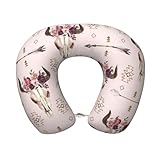 Imprimé tête de mort de taureau tribal. Dimensions de l'oreiller de voyage : H 24,9 cm l 30 cm pour une utilisation polyvalente et portable, s'adapte parfaitement aux cabines ou sacs à dos.