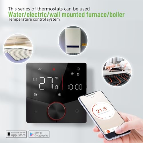 Decdeal WiFi Thermostat für Wasser Fußbodenheizung Und Gas Boiler Steuerung,kompatibel Alexa, Google Home Und Smart Life-App Fernbedienung,mit Drehknopfsteuerung Raumthermostat,2.4GH-WLAN 3A(schwarz)