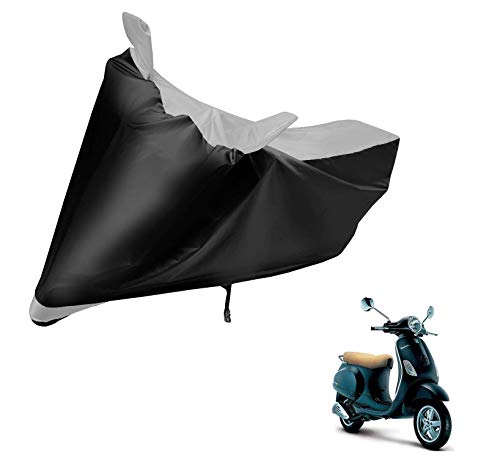 Image of Auto Hub Bike Cover Compatible with Vespa Piaggio with Mirror Pocket, Dustproof, Heat Resistant, Triple Stitched, Piaggio Bike Cover- Black, Silver