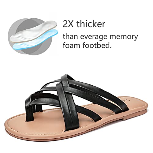 Image of Luoika Women's Wide Width Flat Sandals, Flip Flop Slides Sandal Casual Strapy Sandal Slip on Summer Beach Shoes for Women.
