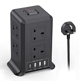 Tower Extension Leads with 4 USB Slots, 5M Extension Lead with 8 Way Plug Extension Tower, Surge Protected Extension Lead with Switch, Multi Socket Extension Cord for Home, Office - Image 1