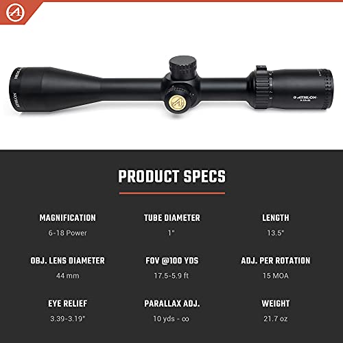 Athlon Optics , Neos , Riflescope , 6-18 X 44 Second Focal Plane (Sfp) 1" Tube, Center X Reticle , Black #TOP2