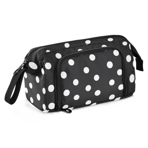 Image of Fisyme White Polka Dot Black Pencil Case Large Capacity Pen Bags Box Big Makeup Pouch Organizer