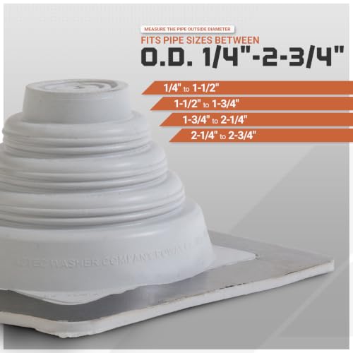 Image of #1 Square EPDM Metal Roof Pipe Flashing Boot with Complete Install Kit (Fits 1 /4 inch - 2-3 /4 inch Pipe OD), Gray