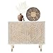 WOMO-DESIGN Credenza Armadietto Lisbona 75x89x30,5 cm Bianco-Naturale Intagliata in Legno di Mango Massiccio con 2 Ante Vintage Shabby Chic Unica Fatta a Mano Mobile per Soggiorno Salotto Ingresso