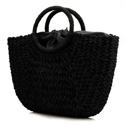 Image of YYW Straw Bags for Women,Hand-woven Straw Large Bag Round Handle Ring Tote Retro Summer Beach Rattan bag