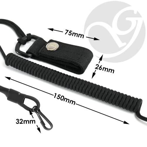 Ganzoo Spiral-Kabel Schlüsselanhänger elastisch mit Karabiner, Safety Lanyard mit Paracord-Mantel, Schlüsselband, Stretch Fang-Riemen, RSG Halterung für Polizei, Bundeswehr, Hausmeister, oliv grün