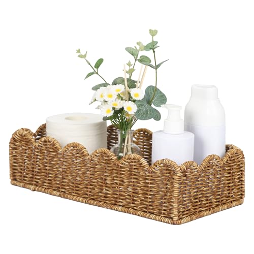 UPINFREE Scalloped Toilet Paper Basket: Water-Resistant Handmade Organizer - Natural Tan for Organic Back of Toilet Tank top & Scandinavian Kitchens 1pack