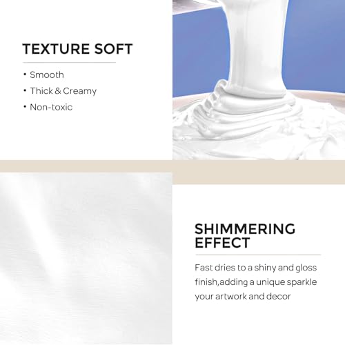 Image of Nicpro Metallic Pearl White Acrylic Paint, 33.8oz /1000m Large Craft Paint | Non Toxic Non Fading Pearlescent White Paint for Metal Wood Clay Fabric Canvas Ceramic Furniture Handcraft Art Supplies
