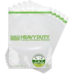 Smelly Proof HEAVY DUTY Reusable STAND-UP Bags for Food Storage, USA Made, NO PEVA & BPA FREE, Reusable Freezer Bags, Dishwasher-Safe, Triple Zip, CLEAR 5-mils XXL 2-Gallon 12
