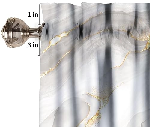 Image of White Grey Marble Window Valance Curtain, Abstract Modern Luxury Ink Texture Gold Veins Window Valances Treatments for Kitchen Living Room Cafe Decor 54'x18', 1 Panel