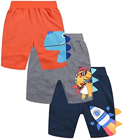 LOKTARC Toddler Boys Knit Shorts Pack of 3, Baby Summer Cotton Pull-on Active Jogger Shorts Patterned 1, 4-5 Years