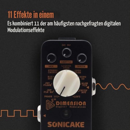 SONICAKE Modulation Gitarre Effektpedal 11 Modus für Phaser Flanger Chorus Tremolo Vibrato Autowah und Sampling 5th Dimension