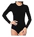 NBB Womens Basic Solid Long Sleeve Round Crew Neck Bodysuit Lingerie with Stretch