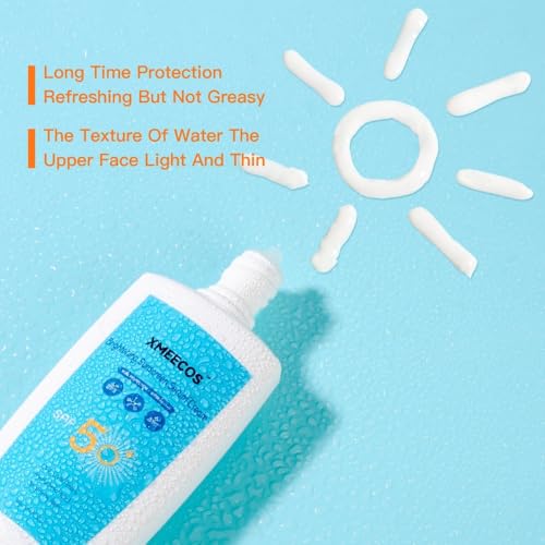 XMEECOS Broad-Spectrum SPF 50 Sunscreen – High-Protection, Hydrating Formula Ceramide & Collagen-Infused Water-Resistant & Non-Greasy Lightweight Travel Size for On-the-Go Skincare