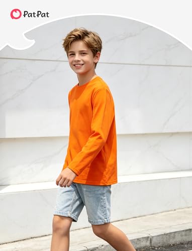 Image of PATPAT Boys Long Sleeve Shirts Cotton Solid Crew Neck Basic Shirts 5-16 Years
