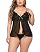 Avidlove Women Lingerie 2 Pieces Strap Sleepwear Lace Chemise See-Through Babydoll Black M
