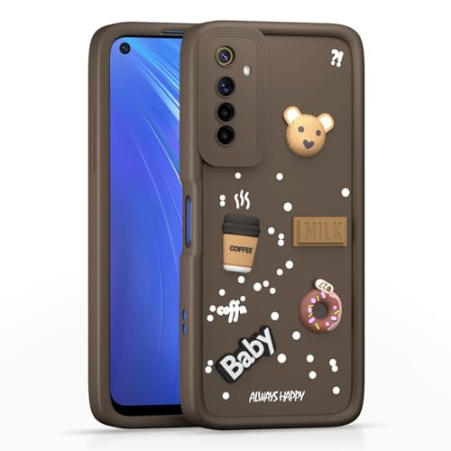 Image of Bintage Cute Fun Taddy Cartoon 3D Ball Milk Donut Coffee Cup Silicon Case Full Body & Camera Protection Back Cover Compatible for Realme 6i - Brown