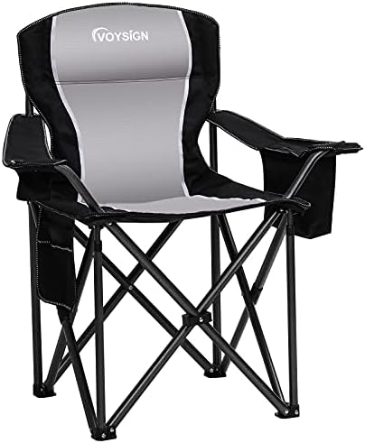 VOYSIGN Padded Camping Chairs for Adults, Oversized Folding Outdoor Chairs, Weight Capacity 475lbs, with Cooler Bag, Cup Holder, Storage Pocket, Carry Bag